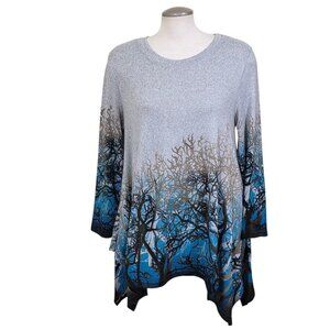 Orange Fashion Village 3X Trapeze Tunic Sweater Sharkbite Hem Night Forest Print